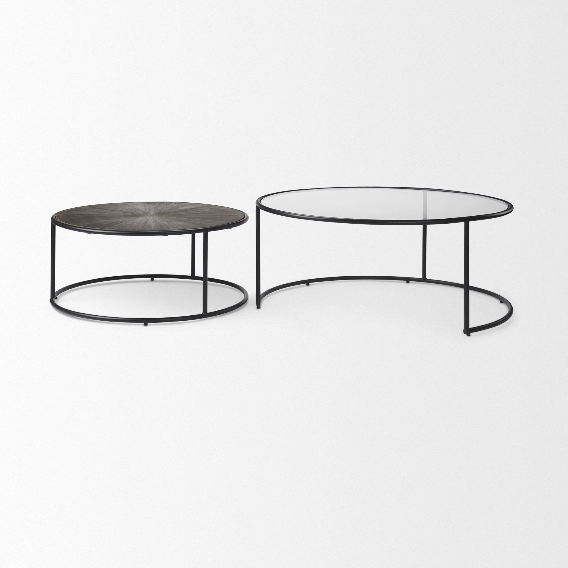 Arlo  Set of 2 Brown Wood and Glass with Black Metal Coffee Tables large image 