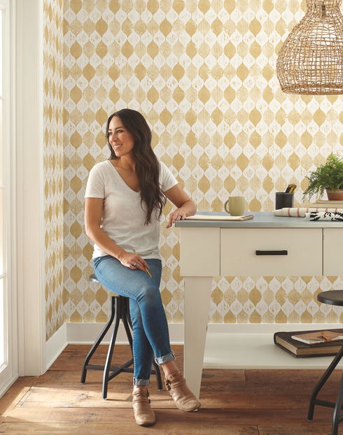 Woodblock Yellow Wallpaper