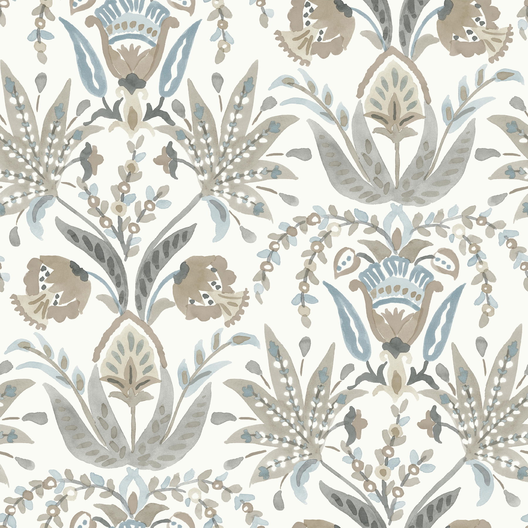 Seaside Jacobean Taupe & Blue Wallpaper large image 