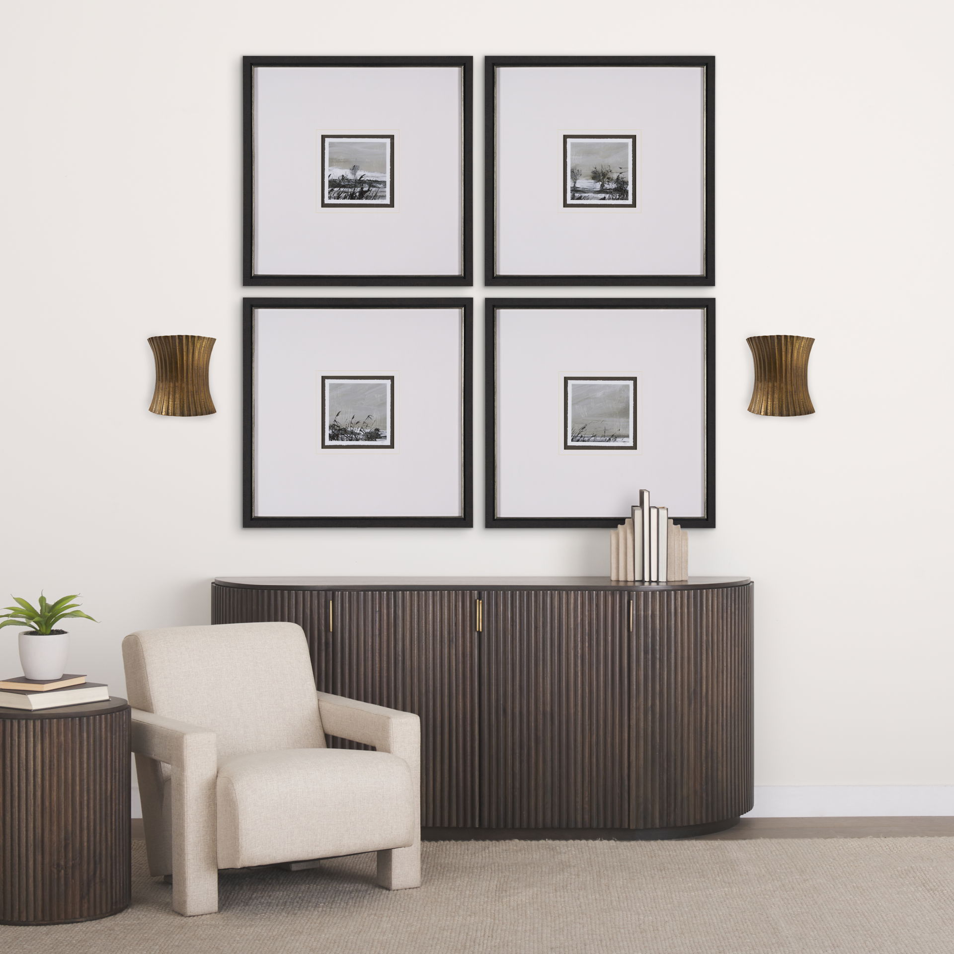 Letitia  Gold Hammered Metal Fan Wall Sconce large image 