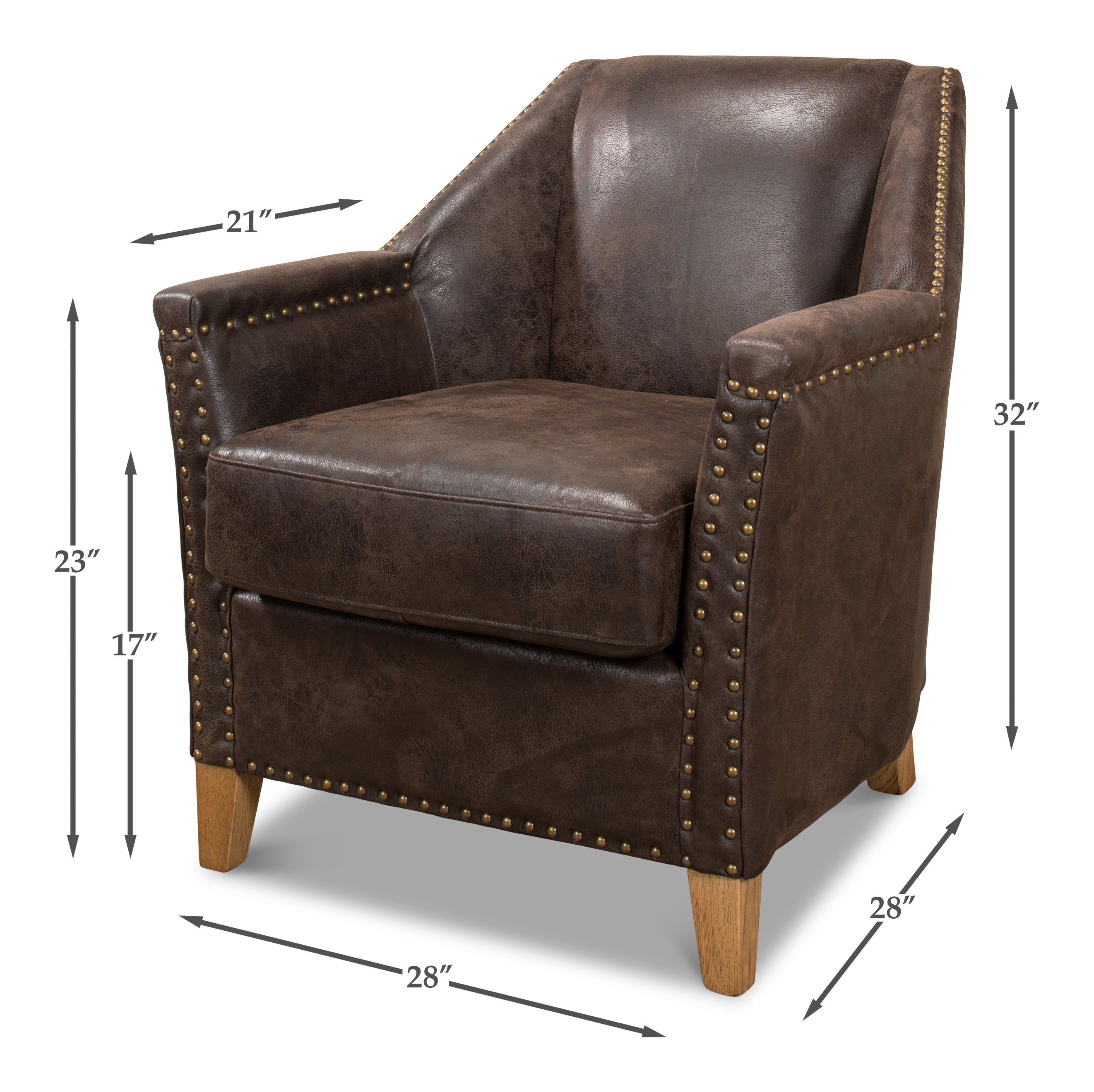 Granville Leather Chair, Seating by Sarreid, 28" length x 28" width x 32" height View 10