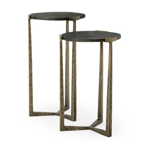 Atticus Black Wood and Antiqued Gold Metal Nesting Accent Tables (Set of 2)