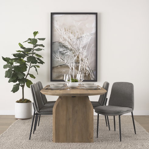 Eve Curved Back Dining Side Chair | Gray Fabric with Black Metal