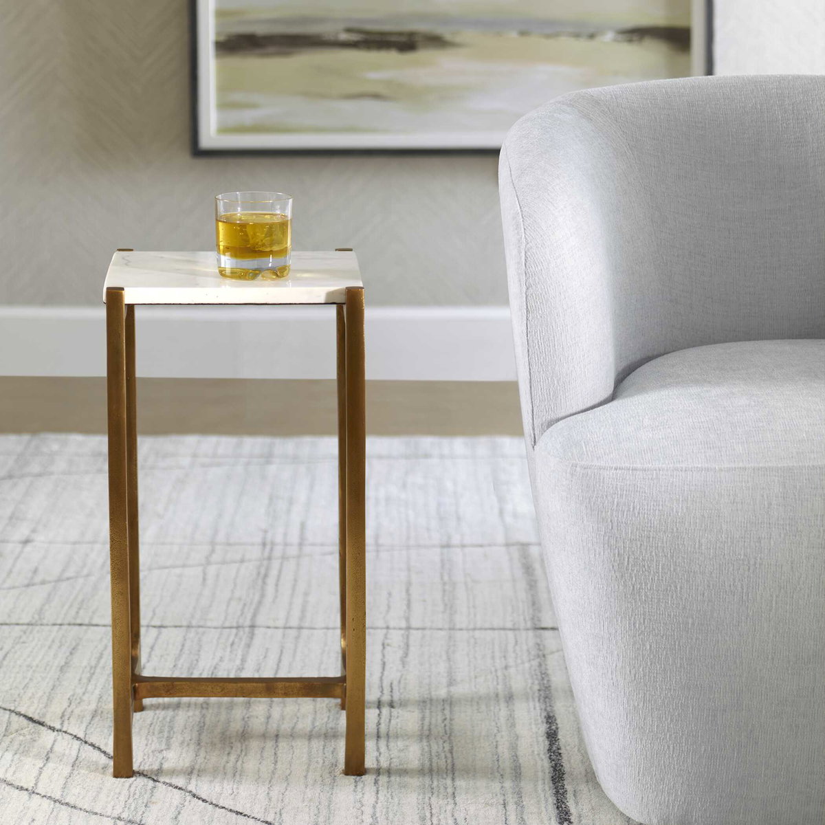 Affinity White Marble Accent Table, Side & End Table by Uttermost, 12.5" width x 22" height x 11" depth View 4