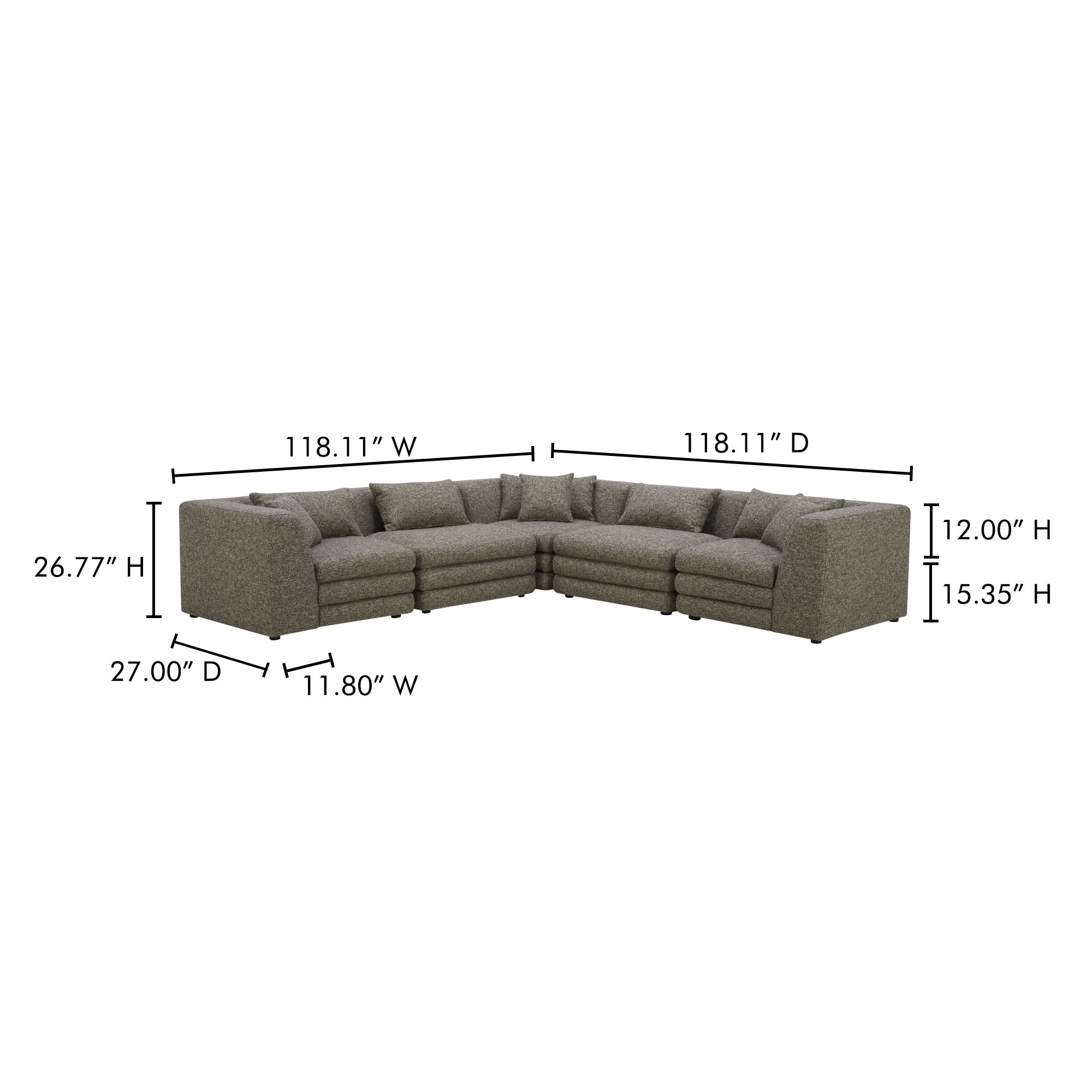 Lowtide Classic L-shaped Modular Sectional Stone Tweed large image 