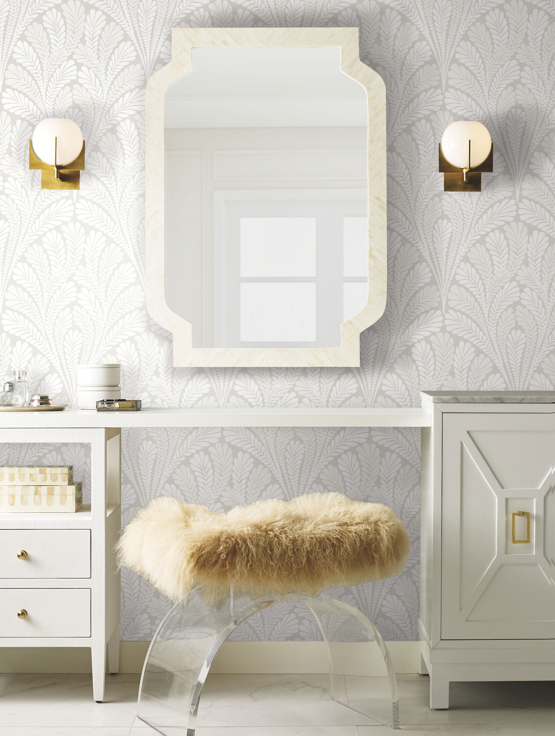 Shell Damask Neutral & Pearl Wallpaper large image 