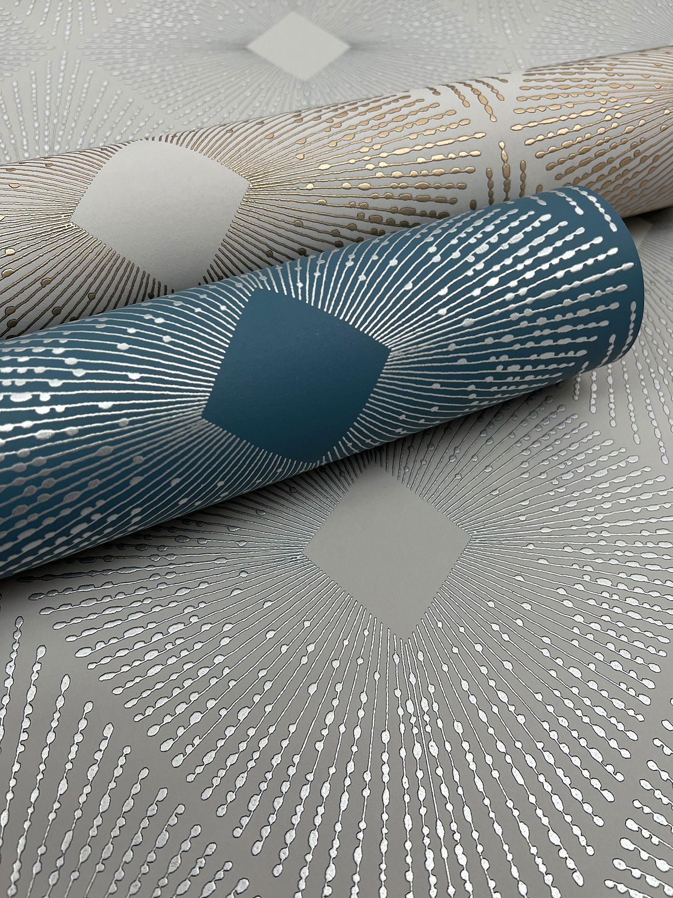 Harlowe Blue & Silver Wallpaper large image 