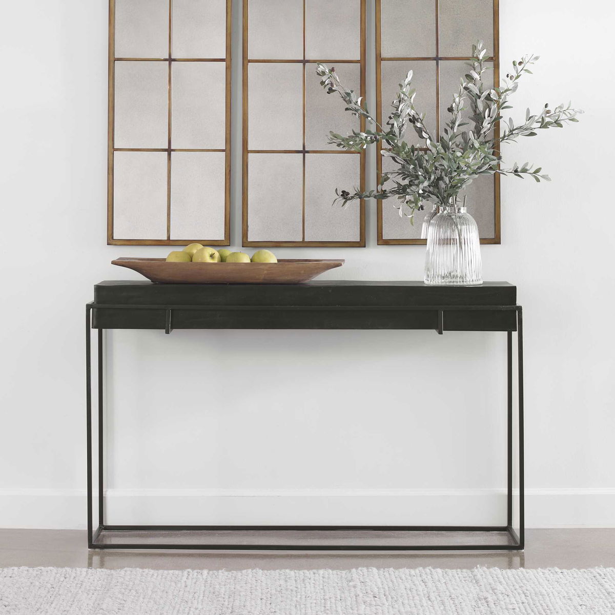 Telone Modern Black Console Table, by Uttermost, 55.12" width x 33.45" height x 14.6" depth View 4