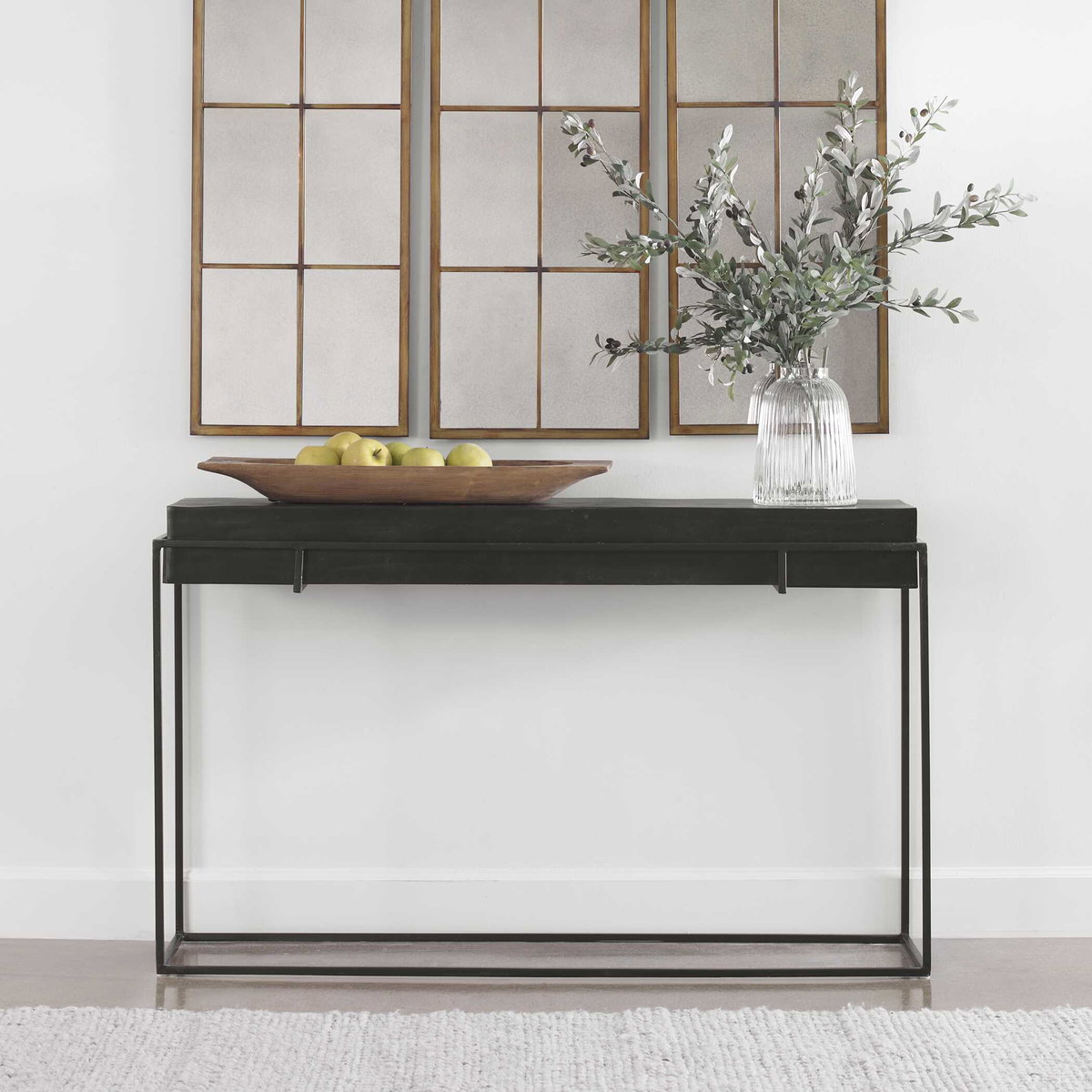 Telone Modern Black Console Table, by Uttermost, 55.12" width x 33.45" height x 14.6" depth View 4