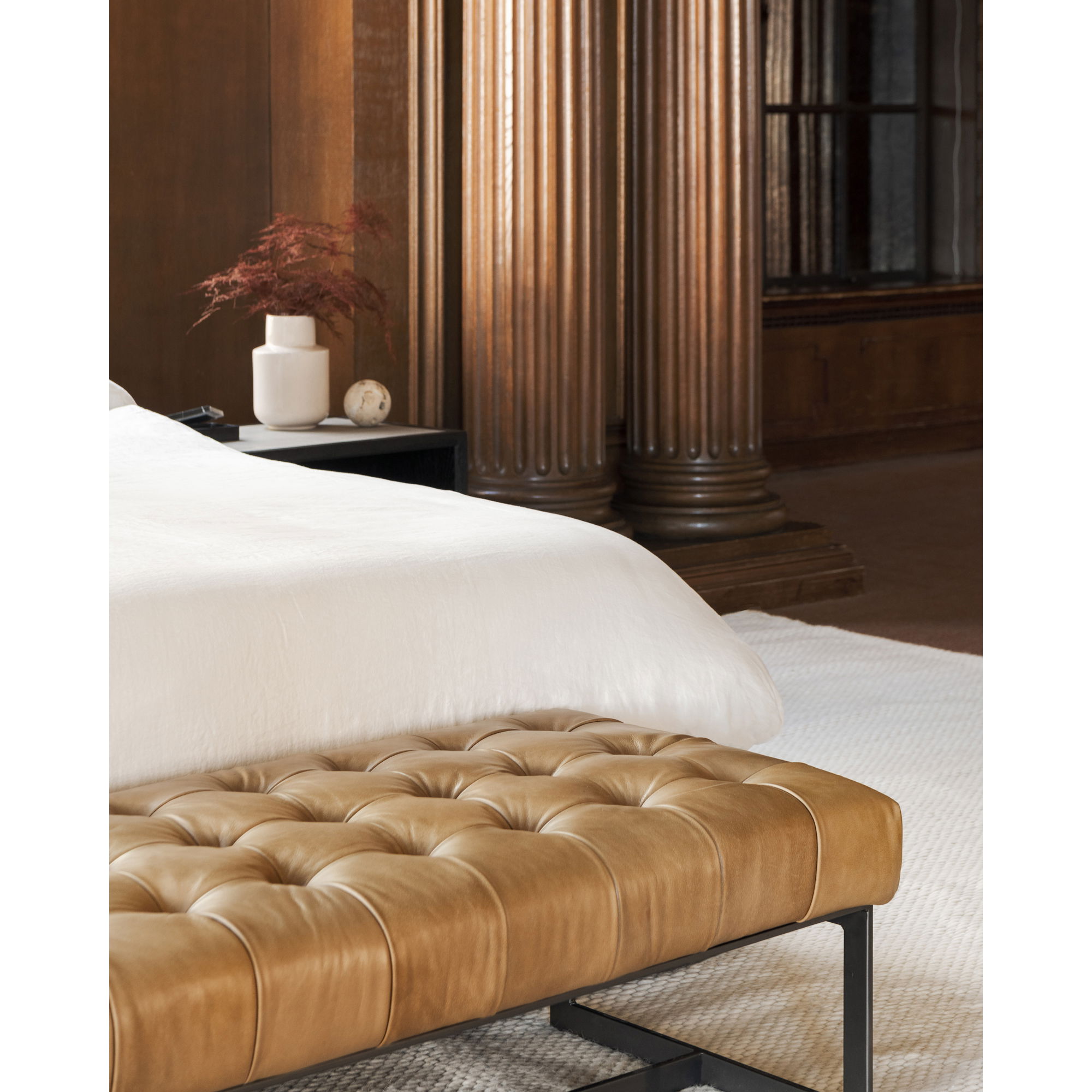 Wyatt Leather Bench Tan, Benche by Moe's Home, 54" width x 17" height x 24.5" depth View 6