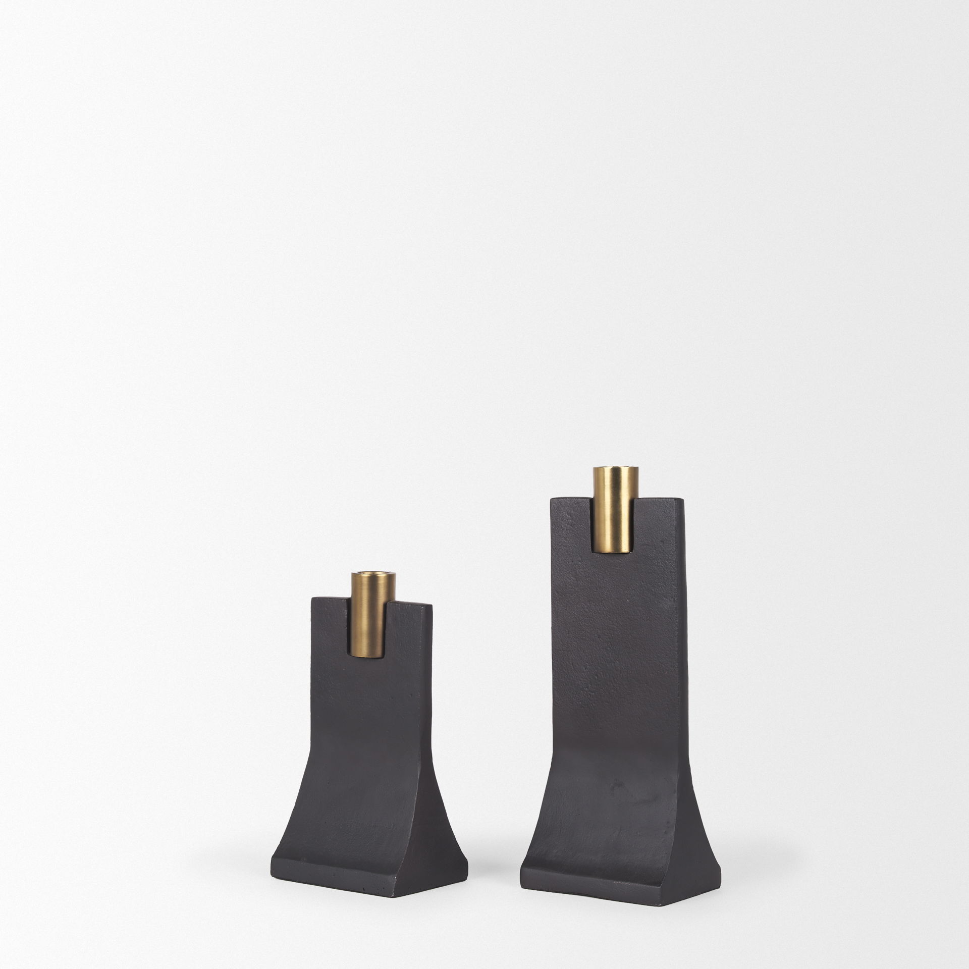 Polli Matte Black with Brushed Gold Metal Taper Candleholders (Set of 2), Candles & Candle Holder by Mercana, 4.33" length x 4.15" width x 11.4" height View 10