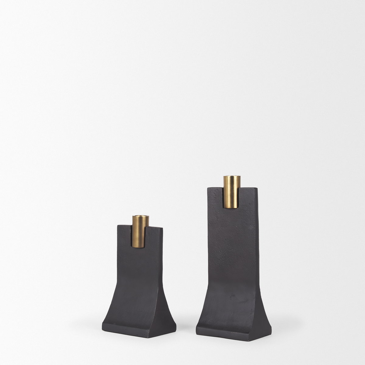 Polli Matte Black with Brushed Gold Metal Taper Candleholders (Set of 2), Candles & Candle Holder by Mercana, 4.33" length x 4.15" width x 11.4" height View 10