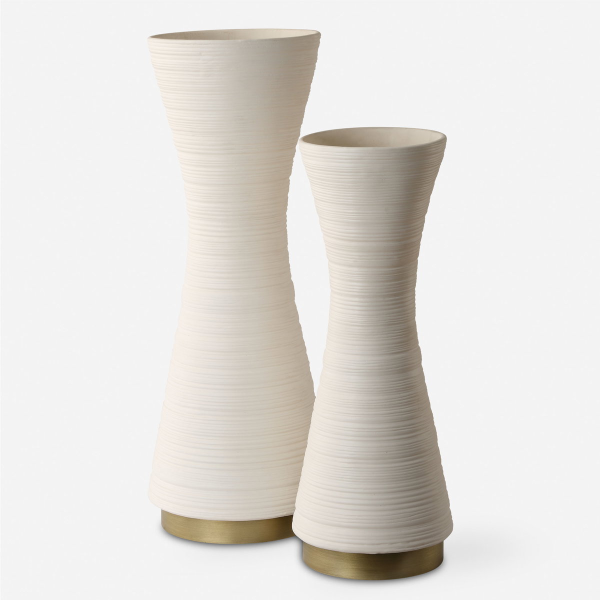 Ridgeline White Vases Set/2, by Uttermost, 6.12" width x 18.25" height x 6.12" depth View 1