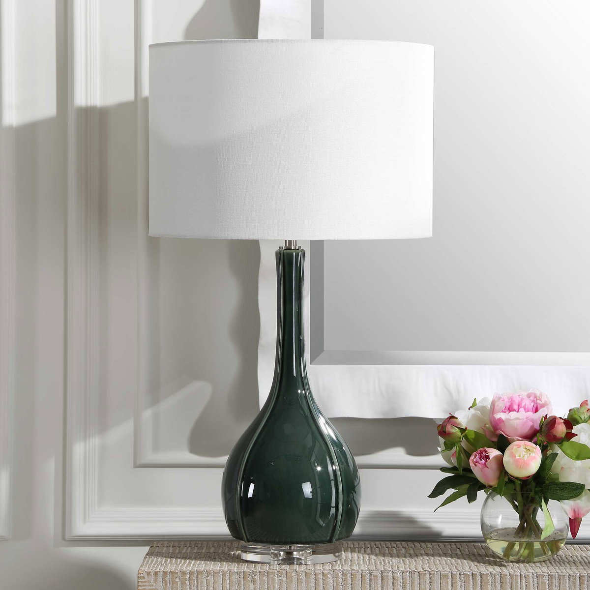 Essex Green Glass Table Lamp, by Uttermost, 1'3" width x 2'3.25" height x 1'3" depth View 4