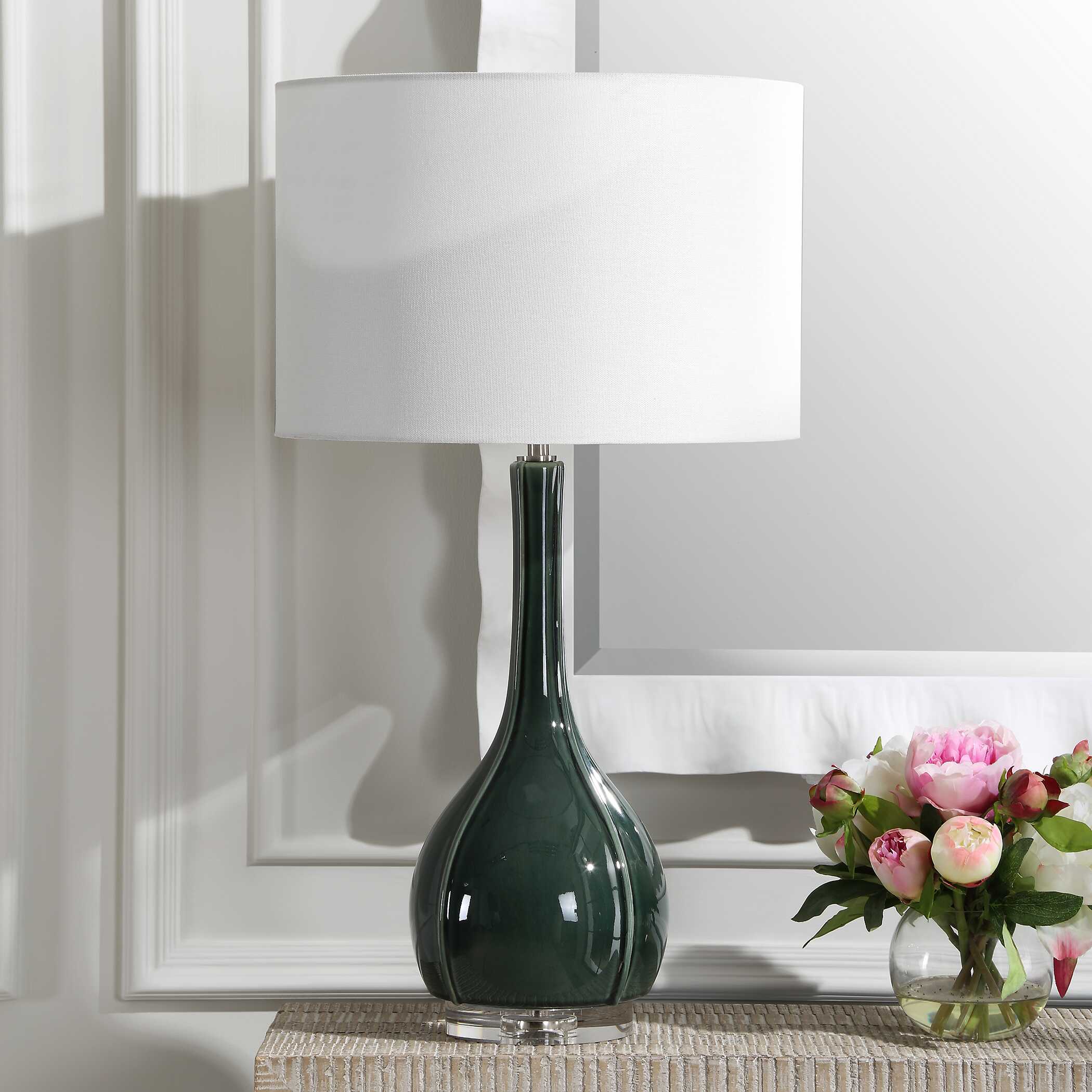 Essex Green Glass Table Lamp, by Uttermost, 15" width x 27.25" height x 15" depth View 4