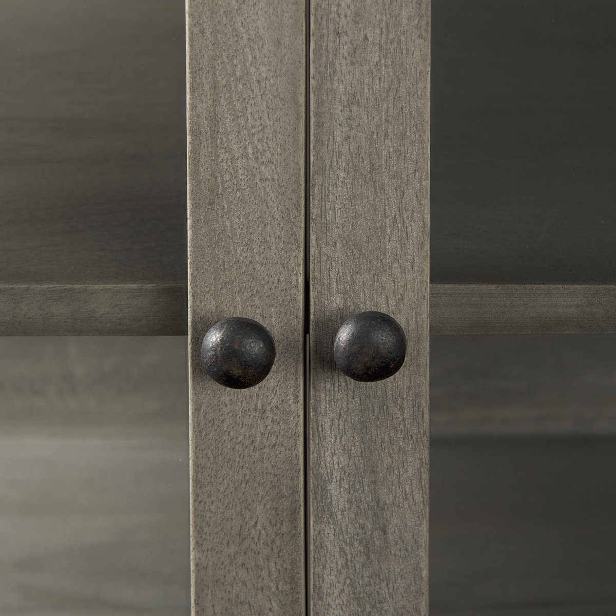 Arelius 36L x 18W x 32H Gray Wood, Black Metal Base with 2 Glass Doors Accent Cabinet, Cabinets & Chest by Mercana, 36" length x 22" width x 27" height View 9