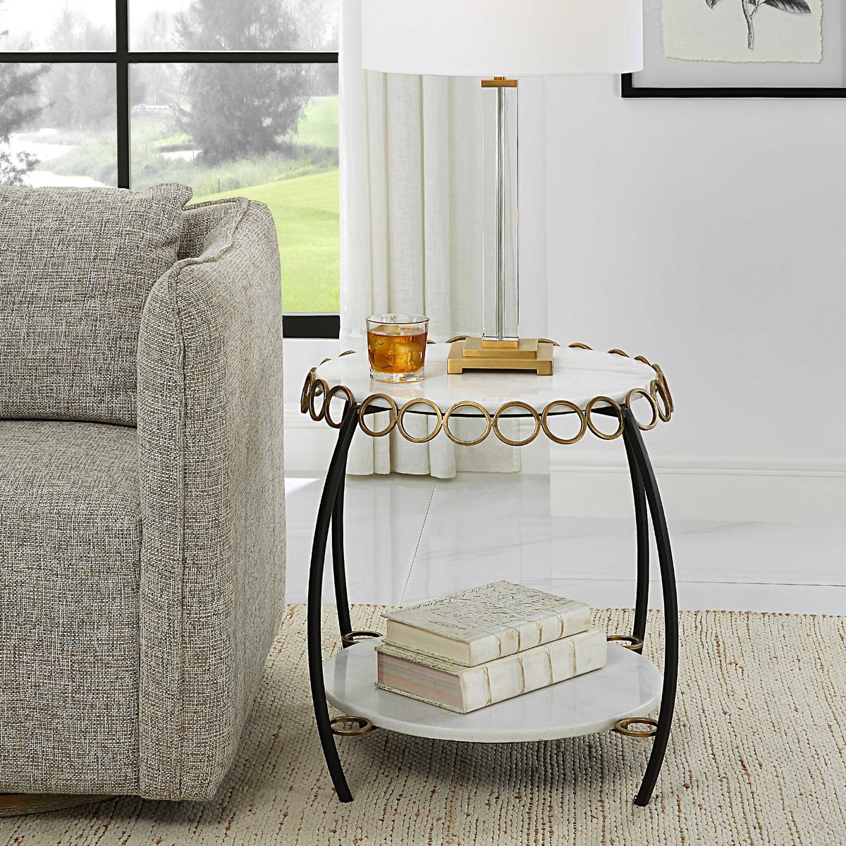 Chainlink White Marble Side Table, Side & End Table by Uttermost, 25.25" width x 21.75" height x 25.25" depth View 4