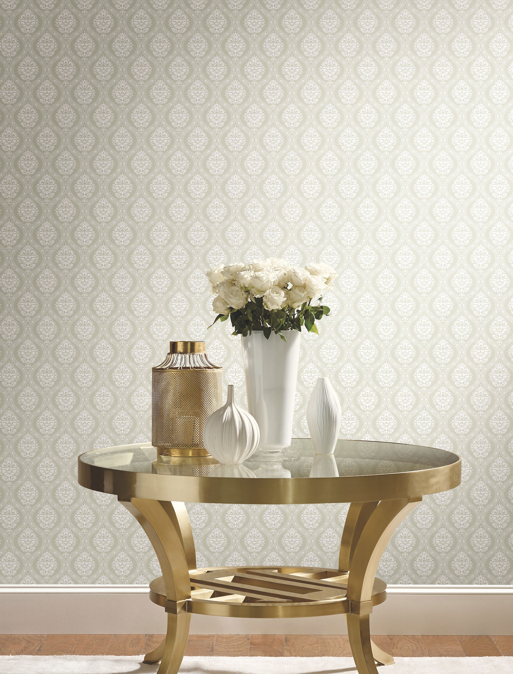 Petite Ogee Beige Wallpaper large image 