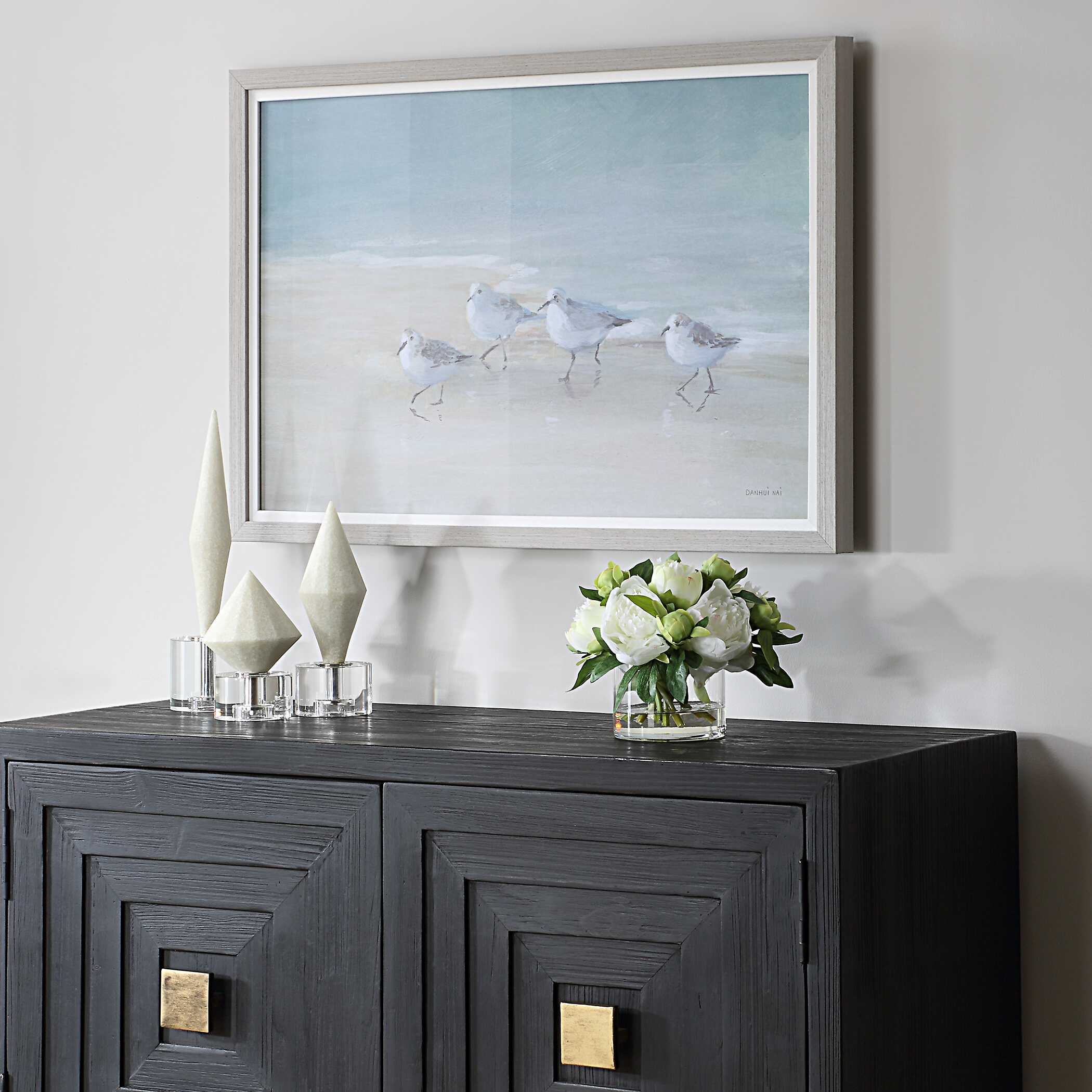 Tranquil Shorebirds On The Sand Framed Print large image 