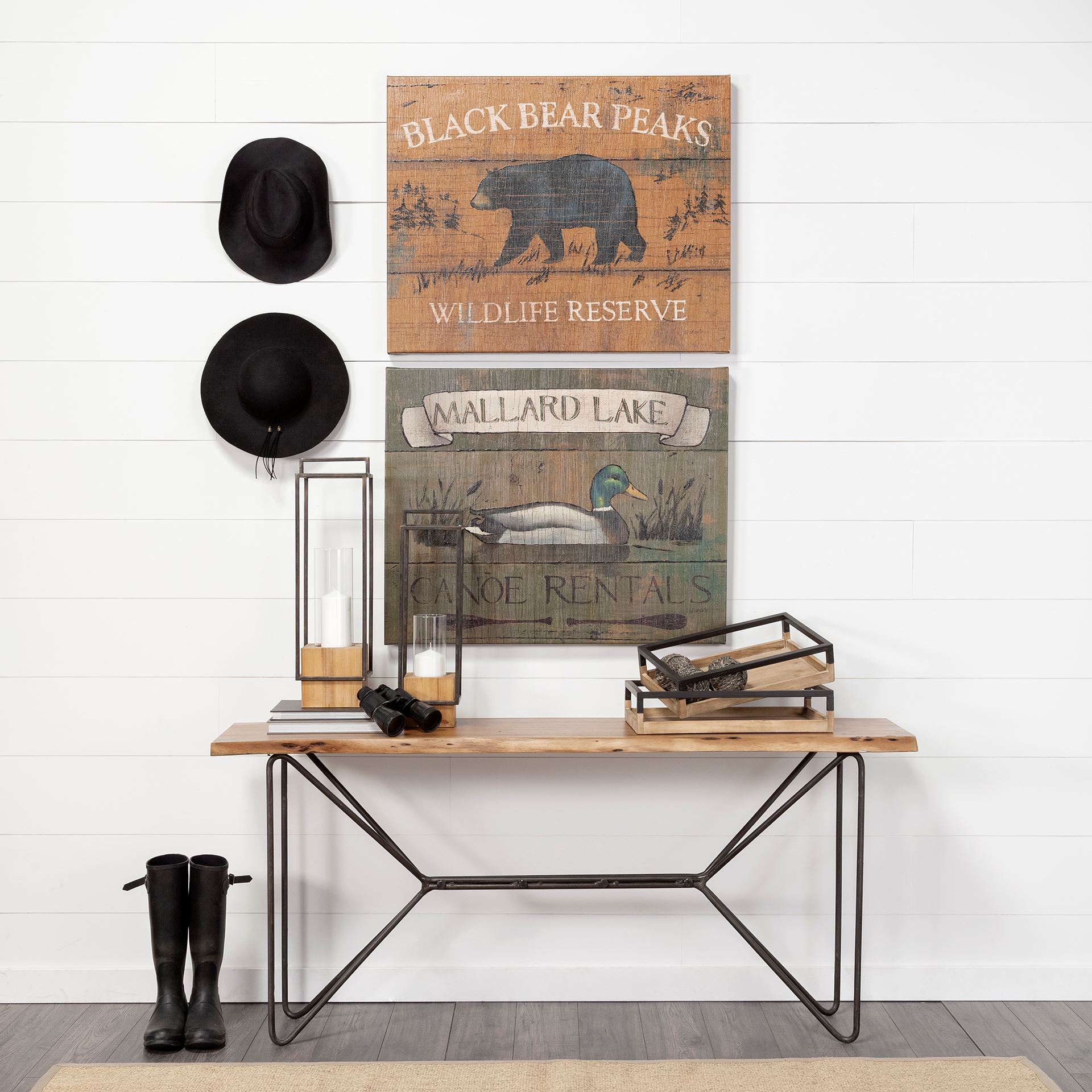 Ross Set of 2 Natural Wood with Black Metal Nesting Trays large image 