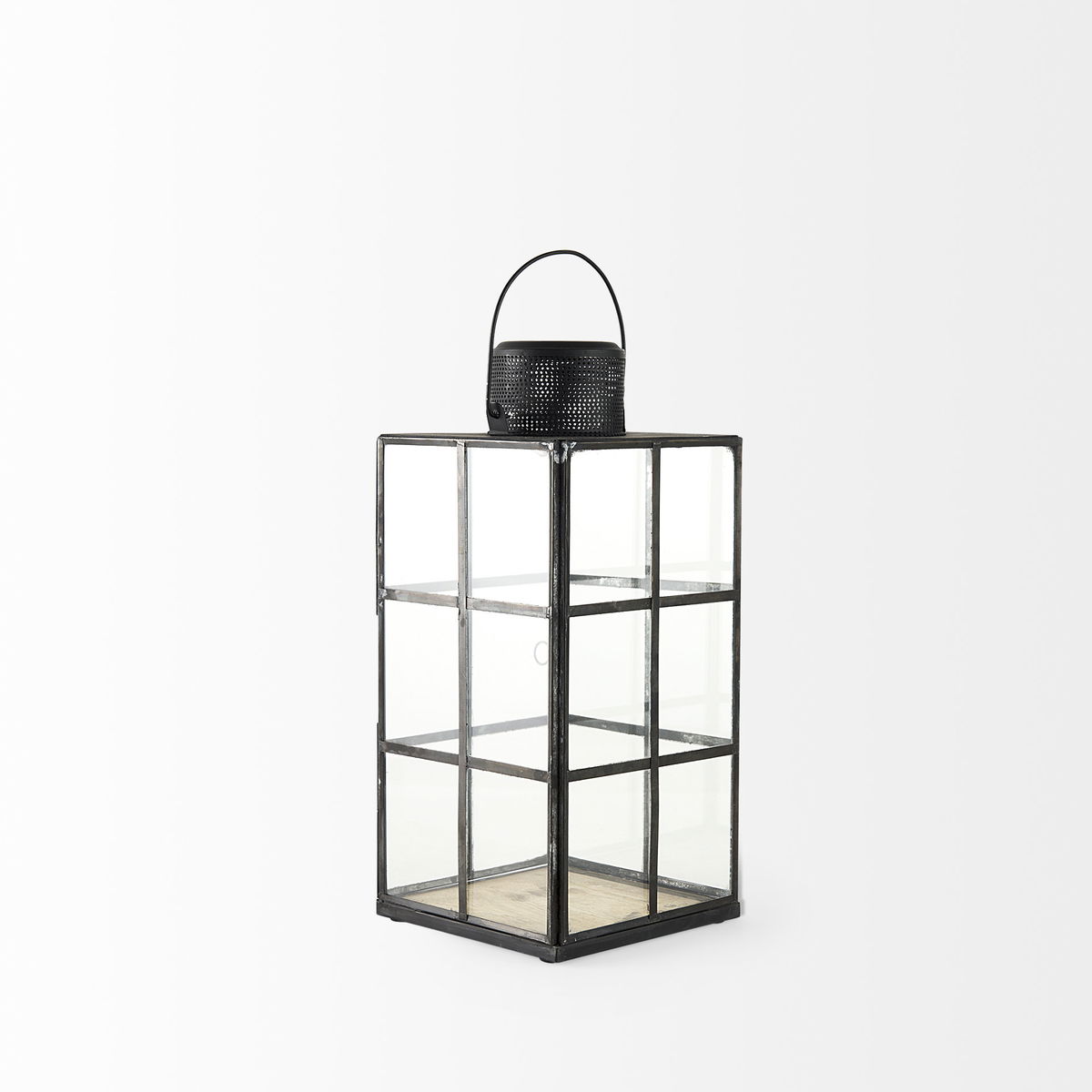 Gamfield  Medium Black Metal and Glass Lantern, Lighting by Mercana, 6.1" length x 6.1" width x 13.39" height View 8
