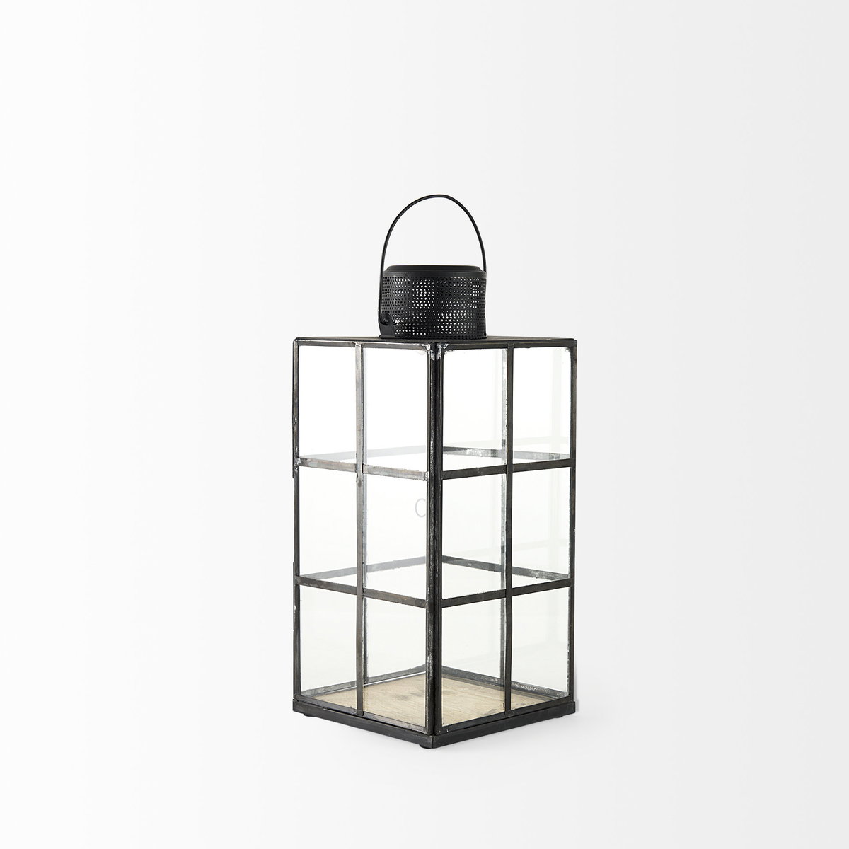Gamfield  Medium Black Metal and Glass Lantern, Lighting by Mercana, 6.1" length x 6.1" width x 13.39" height View 8