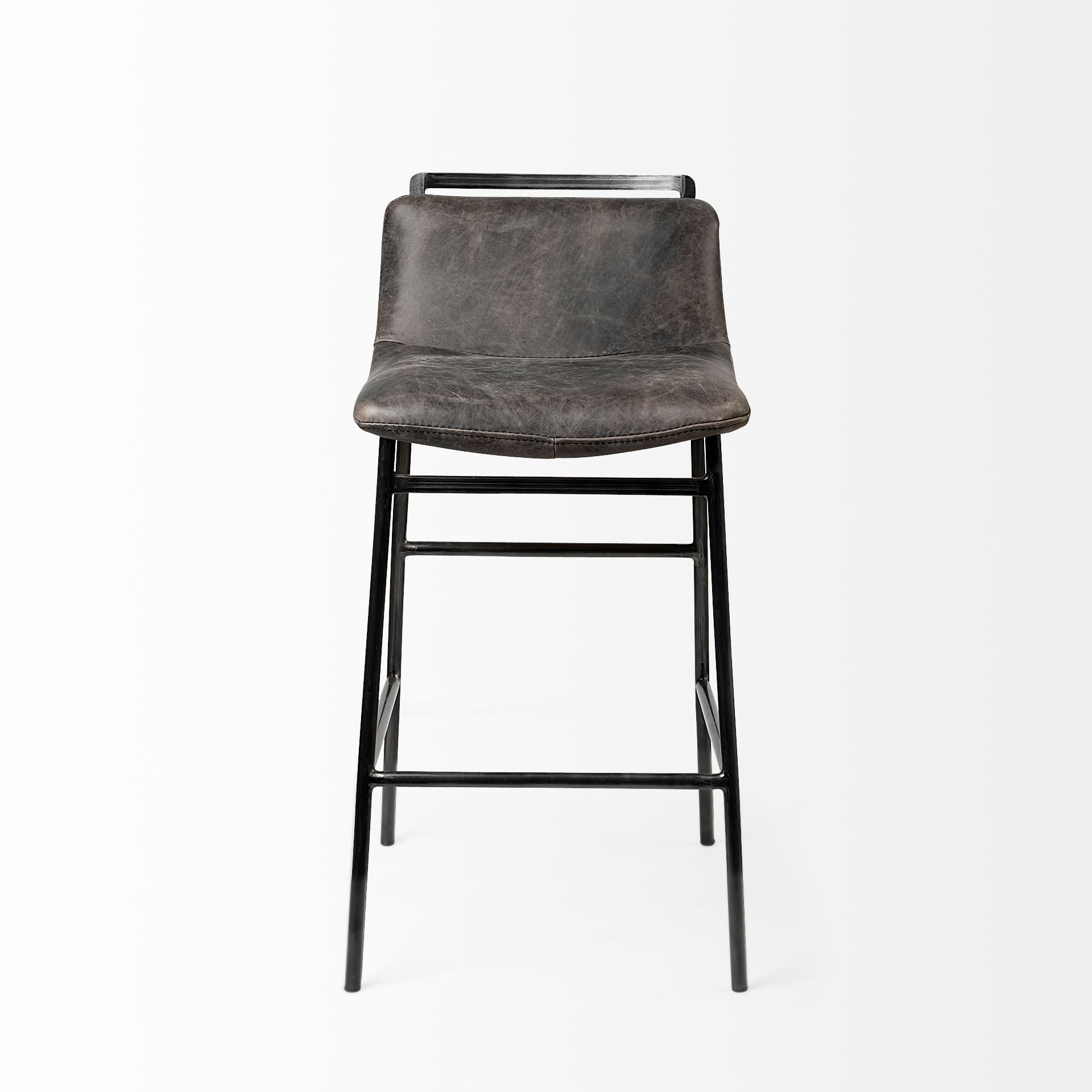Kavalan 33.5' Total Height Ebony Leather Seat Black Metal Frame Counter Stool large image 