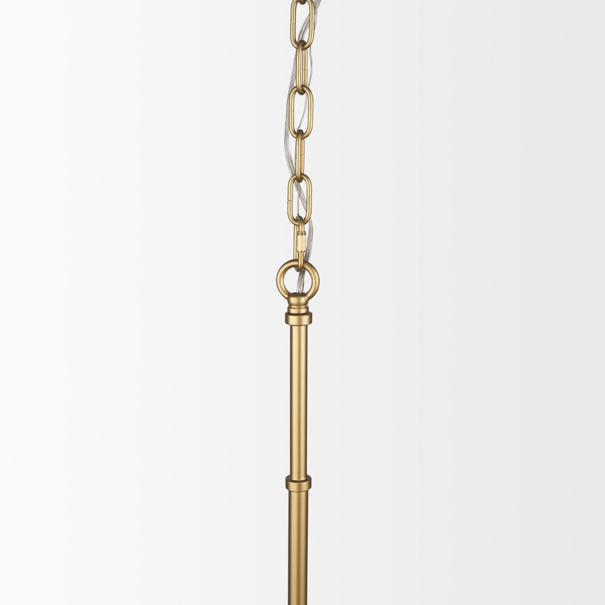 Edie Brushed Gold Metal with Frosted Glass Globe 1-Light Pendant, by Mercana, 12" length x 12" width x 54" height View 6