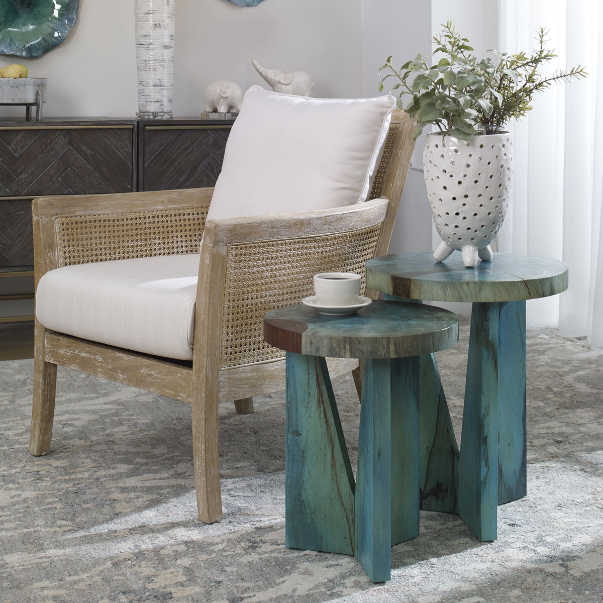 Nadette Blue Nesting Tables Set/2, Side & End Table by Uttermost, 18" width x 21.3" height x 18" depth View 7