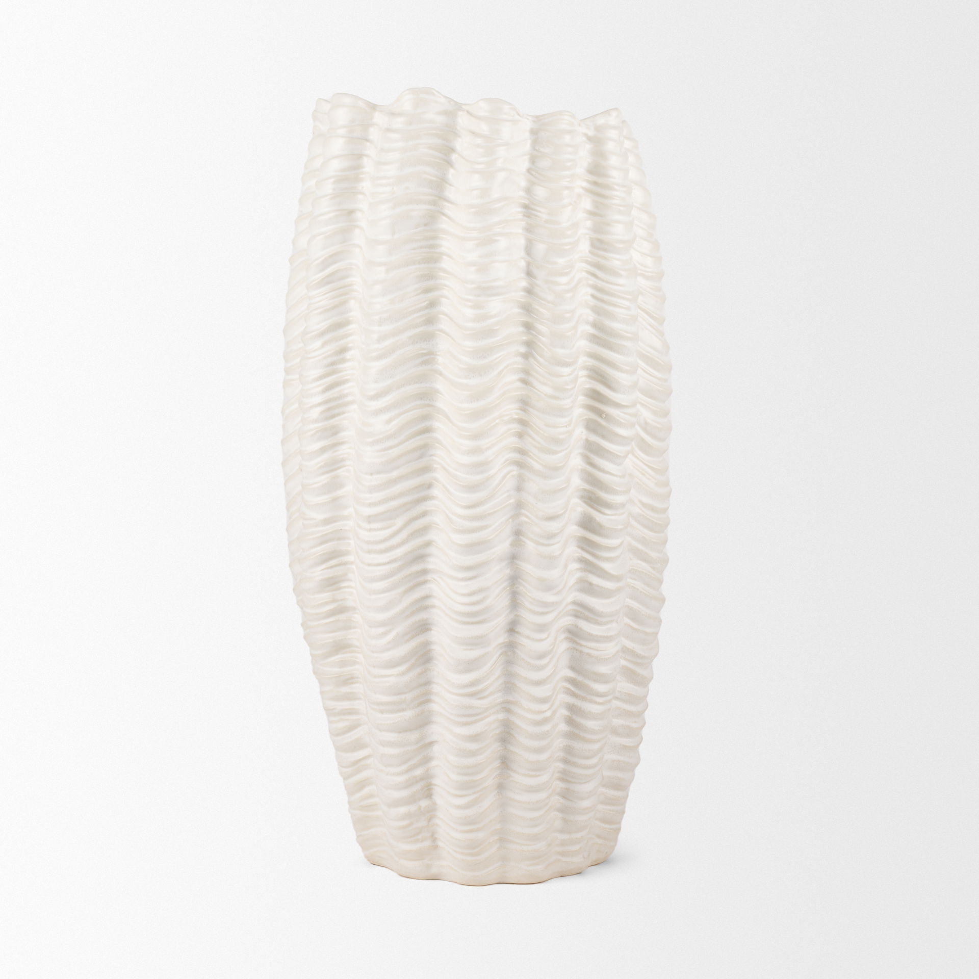 Velia Tall Seashell Sculptural Cream Glazed Ceramic Vase large image 