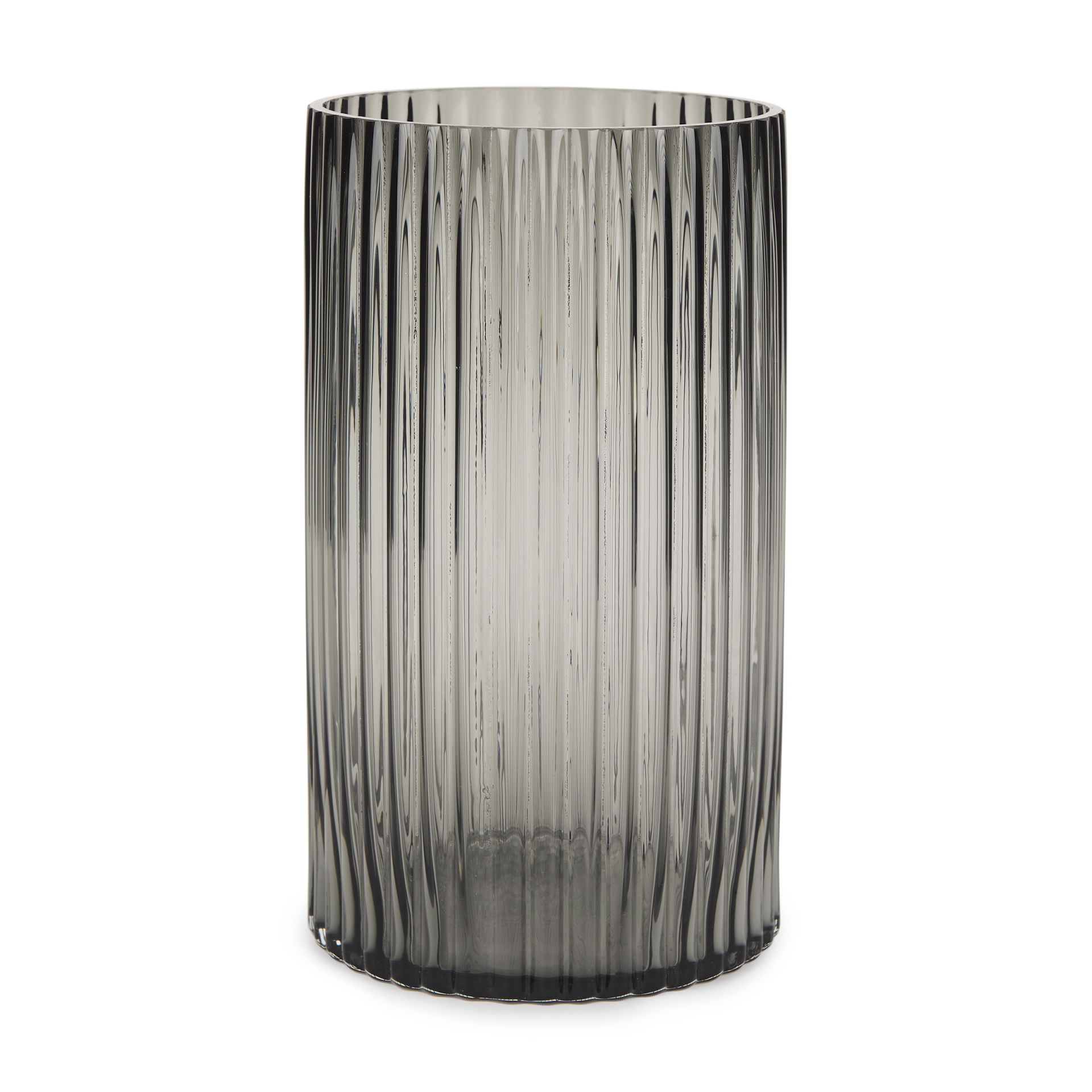 Dawn 11.4' Ribbed Smoke Gray Glass Vase, by Mercana, 6.1" length x 6.1" width x 11.42" height View 1