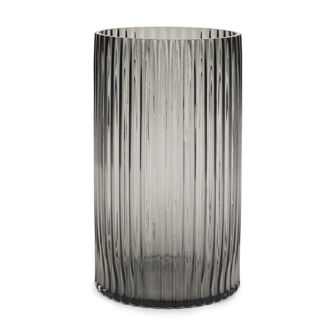 Dawn 11.4" Ribbed Smoke Gray Glass Vase