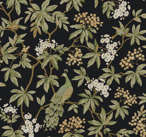 Peacock Estate Black Wallpaper