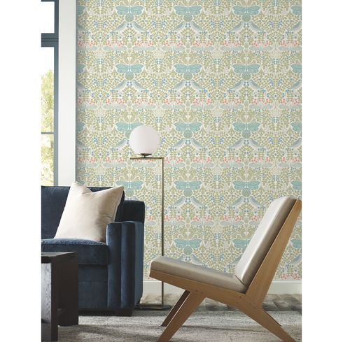 Butterly Garden Green & Blue Wallpaper