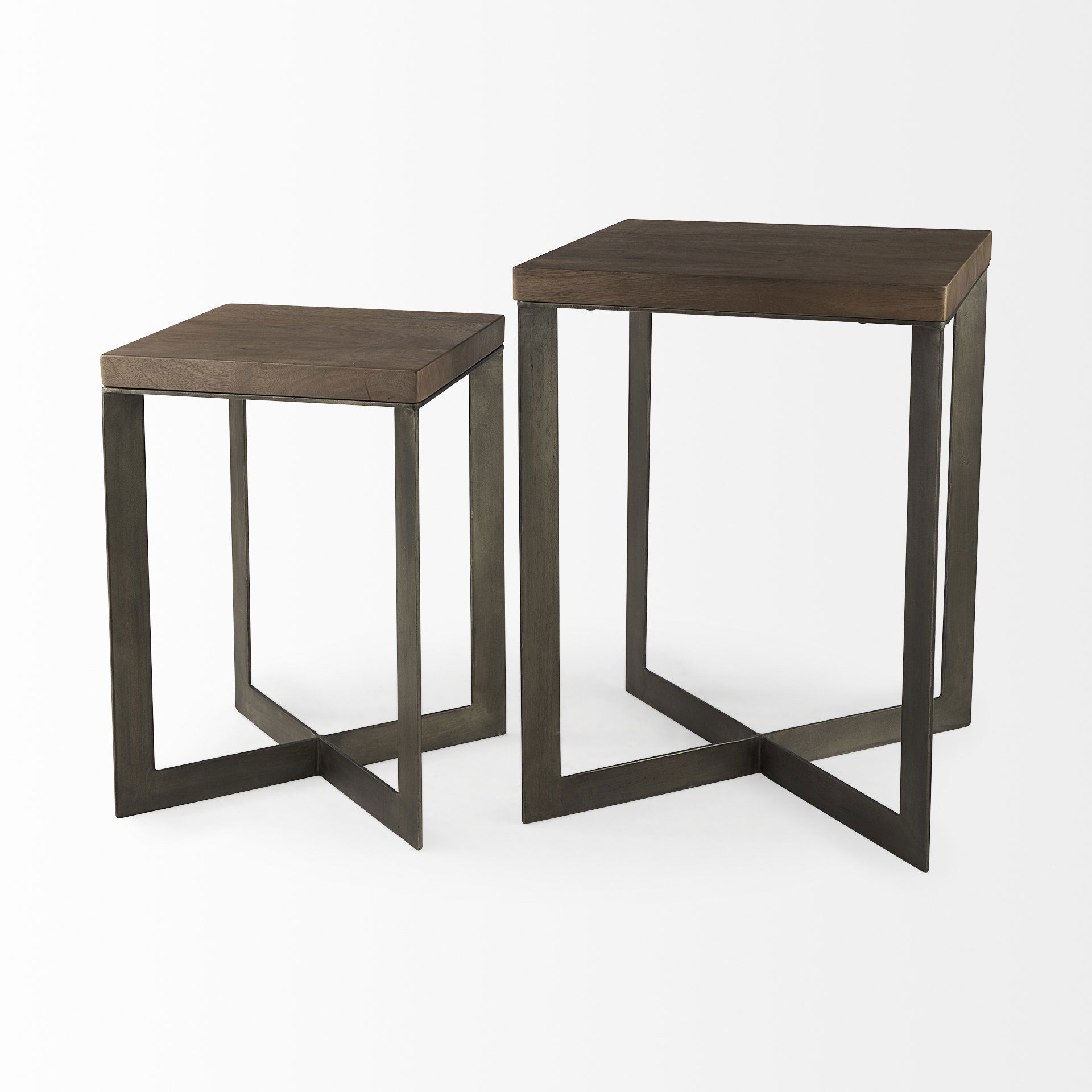 Faye (Set of 2) 19L x 19W x 26H Medium Brown Wood with Metal Base Accent Tables, Side & End Table by Mercana, 19" length x 19" width x 26" height View 9