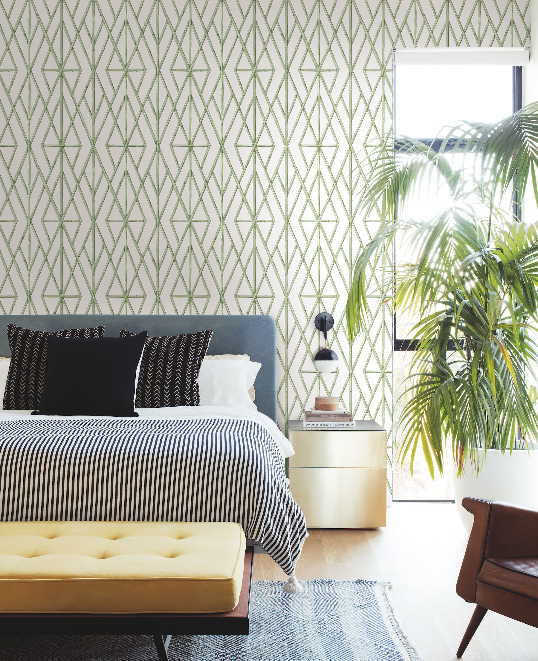 Riviera Bamboo Trellis Green Wallpaper large image 