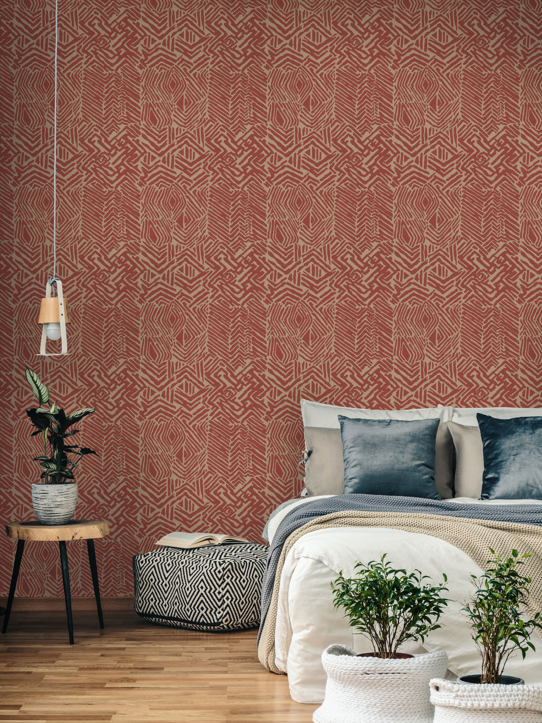 Tribal Print Red & Tan Wallpaper large image 