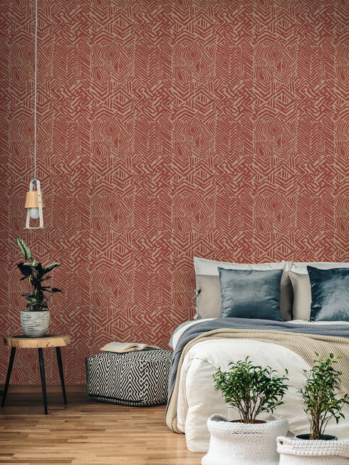 Tribal Print Red & Tan Wallpaper