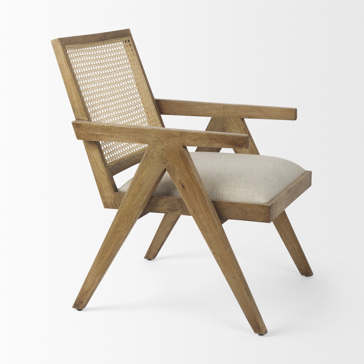 Donna Cane Back Dining Arm Chair | Light Beige Linen with Mango Wood, Dining Chair by Mercana, 21.65" length x 21.65" width x 29.52" height View 8