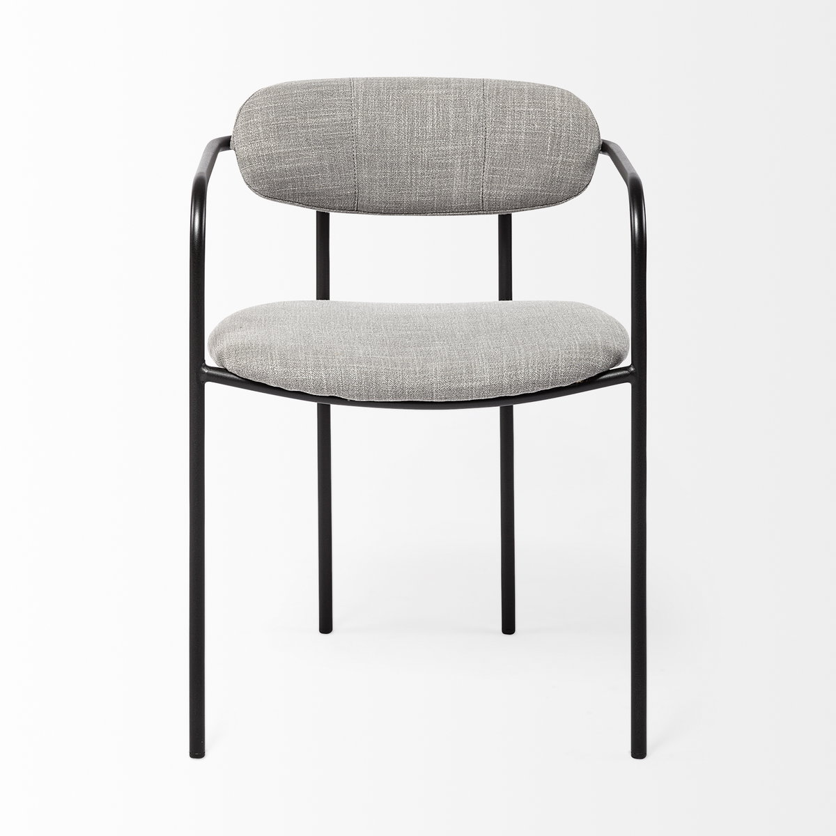 Parker Curved Back Dining Arm Chair | Gray Fabric with Black Metal, Dining Chair by Mercana, 21.65" length x 21.26" width x 28.74" height View 7