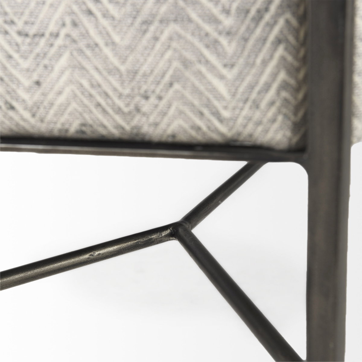 Charlotte  55.0L Gray Herringbone Fabric Seat with Antique Nickel Metal Frame Bench, Benche by Mercana, 55" length x 17" width x 23" height View 8