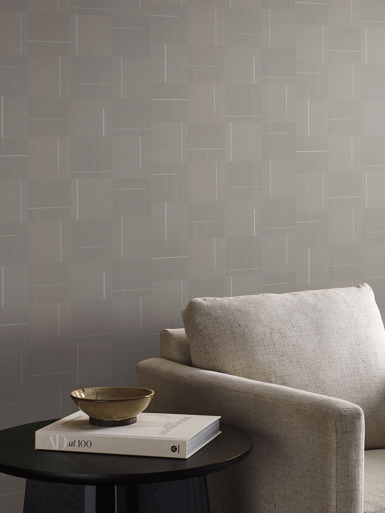 Geo Block Weave Taupe Wallpaper large image 