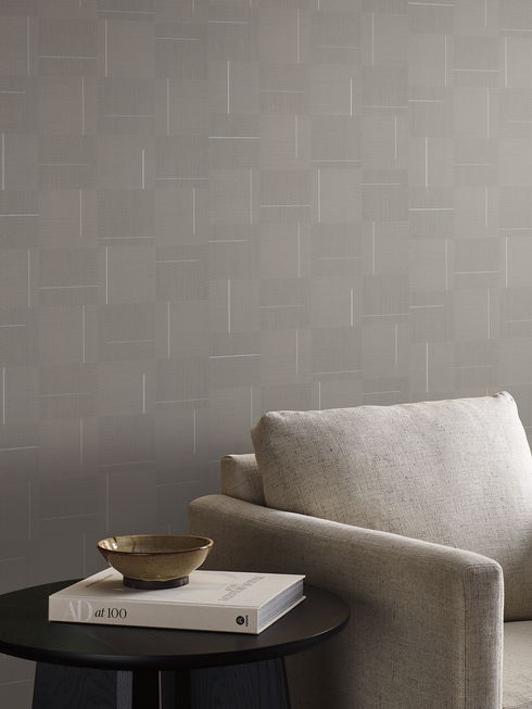 Geo Block Weave Taupe Wallpaper