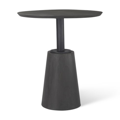 32" Round Black-Brown Wood Tabletop & Base with Black Metal Accent Pedestal Bistro Table