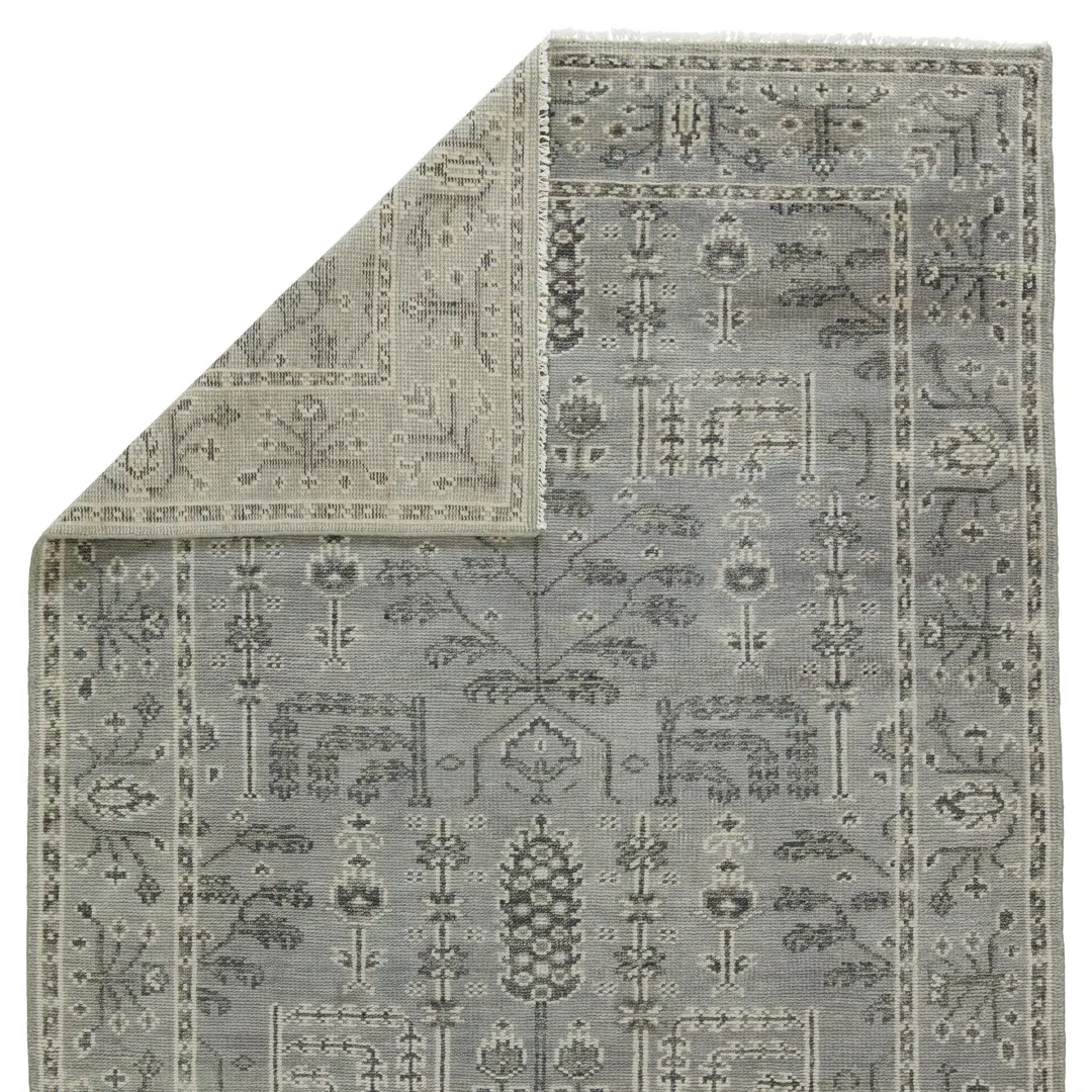 Ginerva Floral Hand Knotted Wool Gray Area Rug large image 