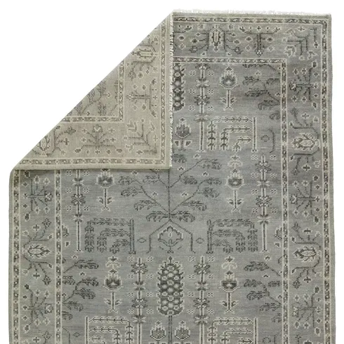 Ginerva Floral Hand Knotted Wool Gray Area Rug