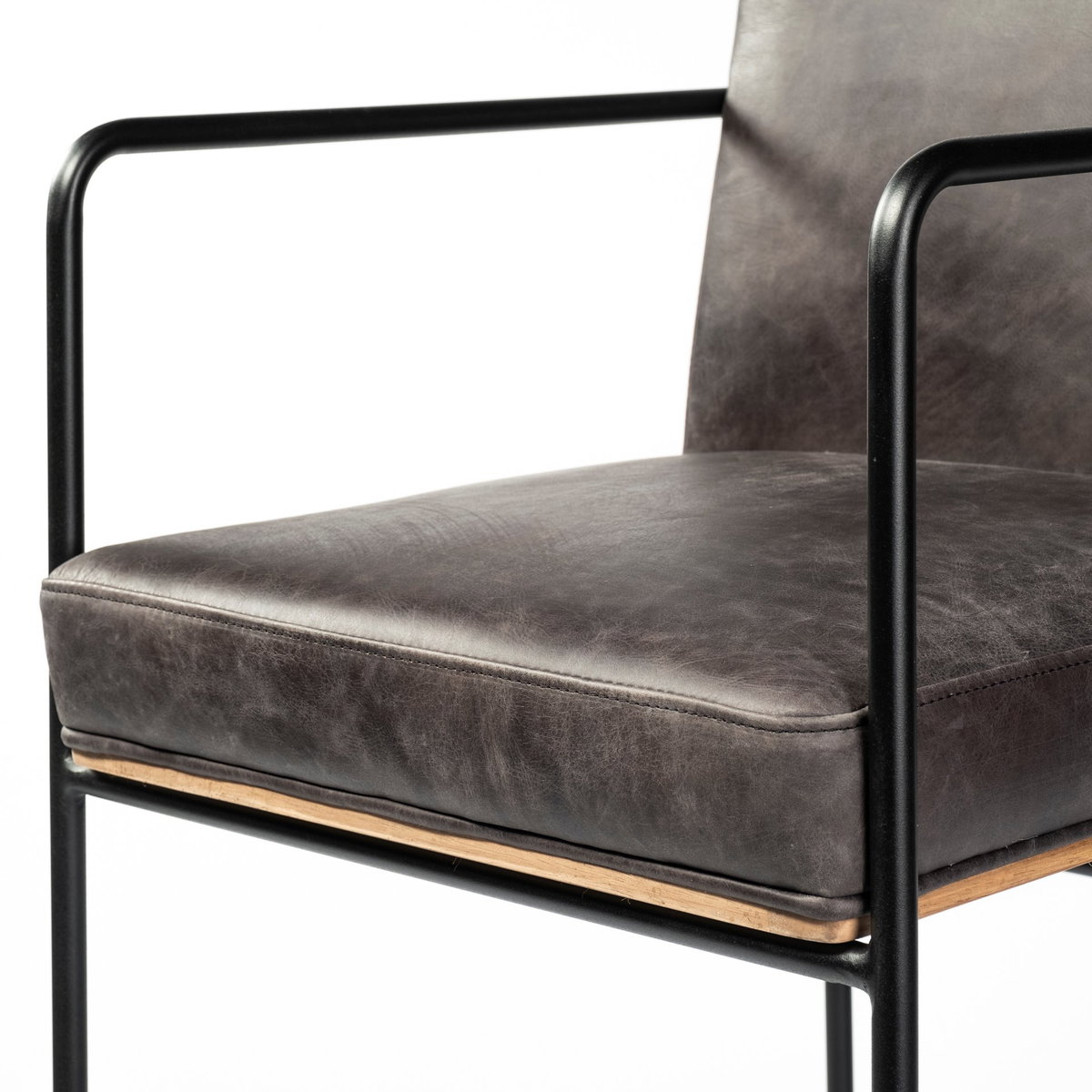 Stamford Backless 36.8in Seat Counter Stool | Black Leather with Metal, Counter & Bar Stool by Mercana, 18.25" length x 22.5" width x 36.75" height View 9
