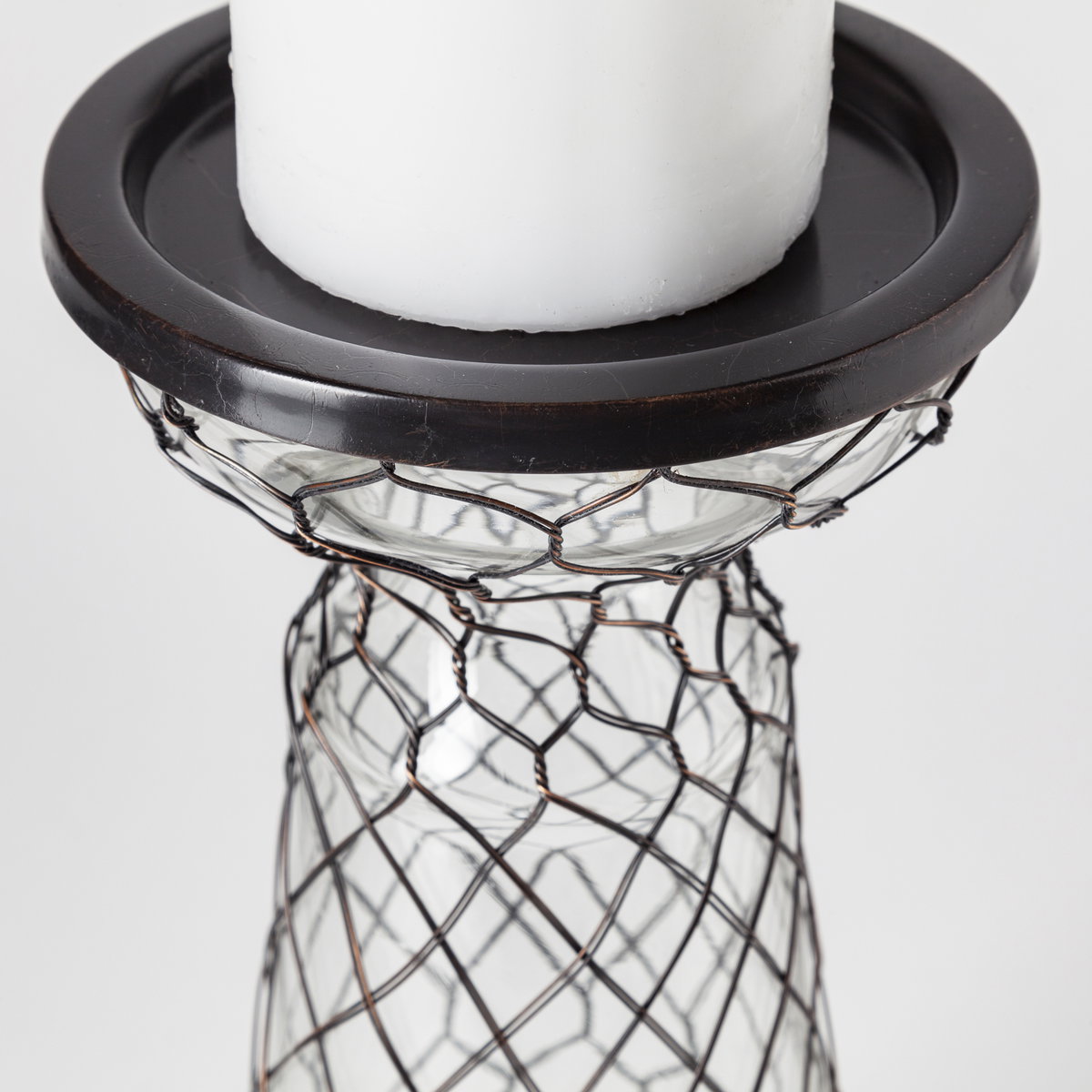 Shandra I Small Glass with Metal Wire Snakeskin Pattern Table Candle Holder, Candles & Candle Holder by Mercana, 5" length x 5" width x 11.25" height View 4