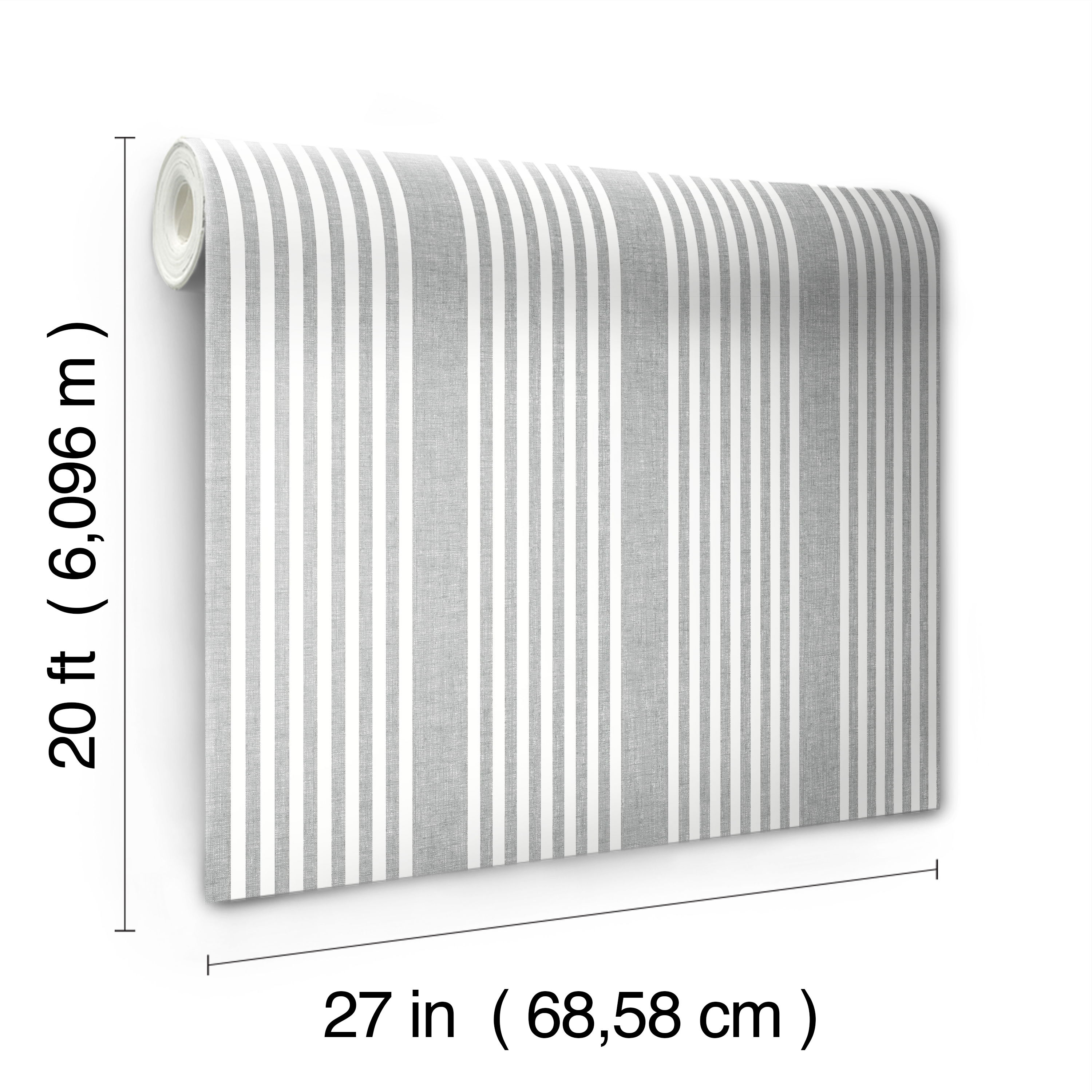 French Linen Stripe Grey Peel & Stick Wallpaper large image 