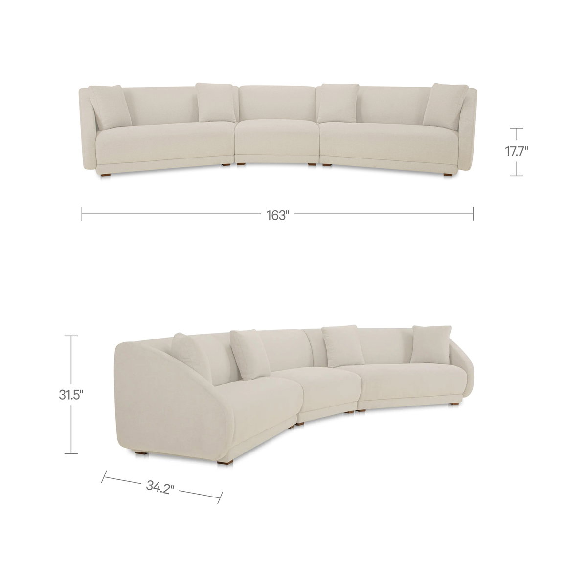 Fraser 3 Piece Modular Sectional With Slipper Off White, Sectional Sofa by Moe's Home, 163" width x 31.5" height x 34.29" depth View 5